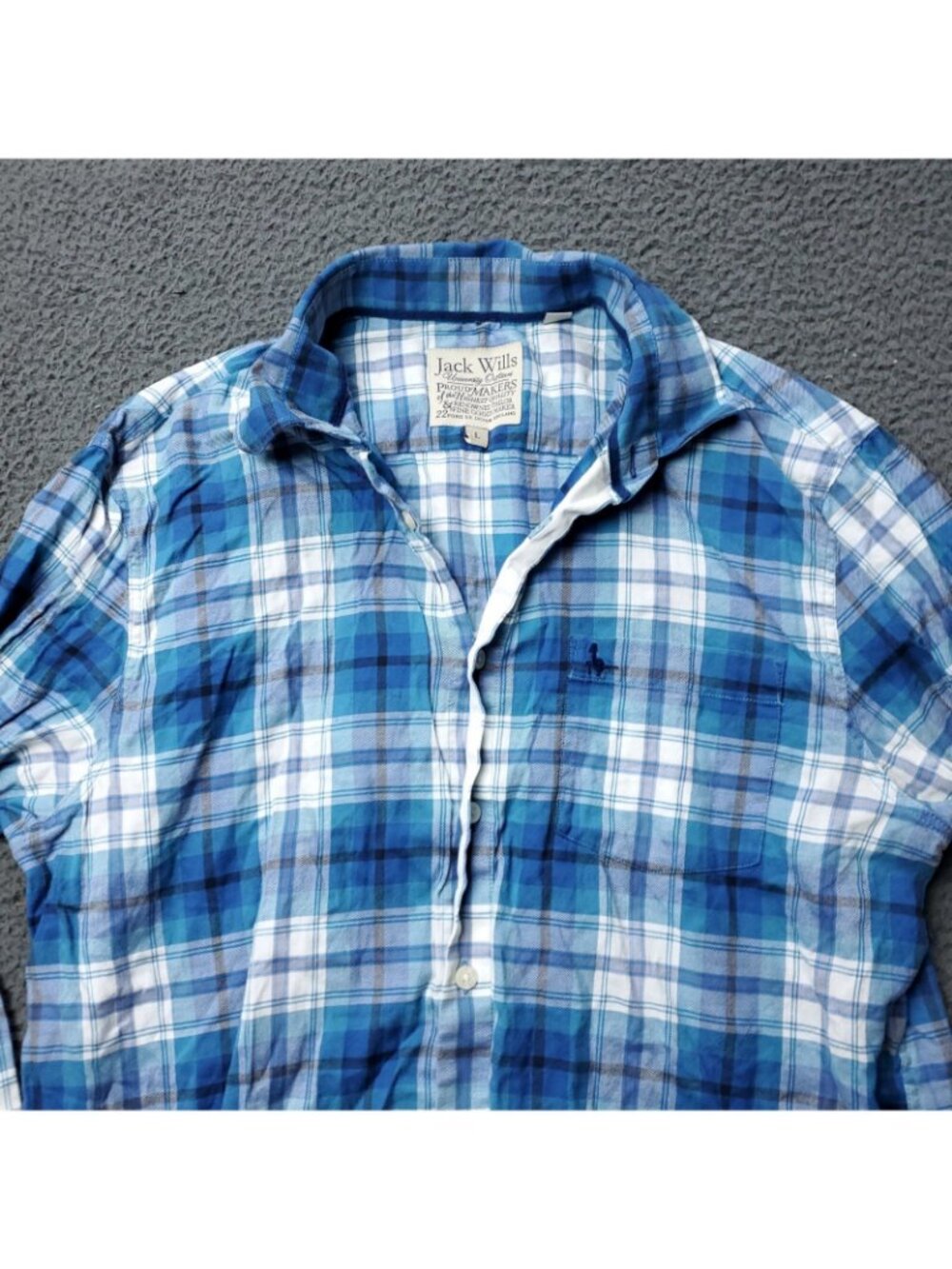 Jack Wills Button Shirt Mens L Large Long Sleeve Plaid Cotton Blue Casual